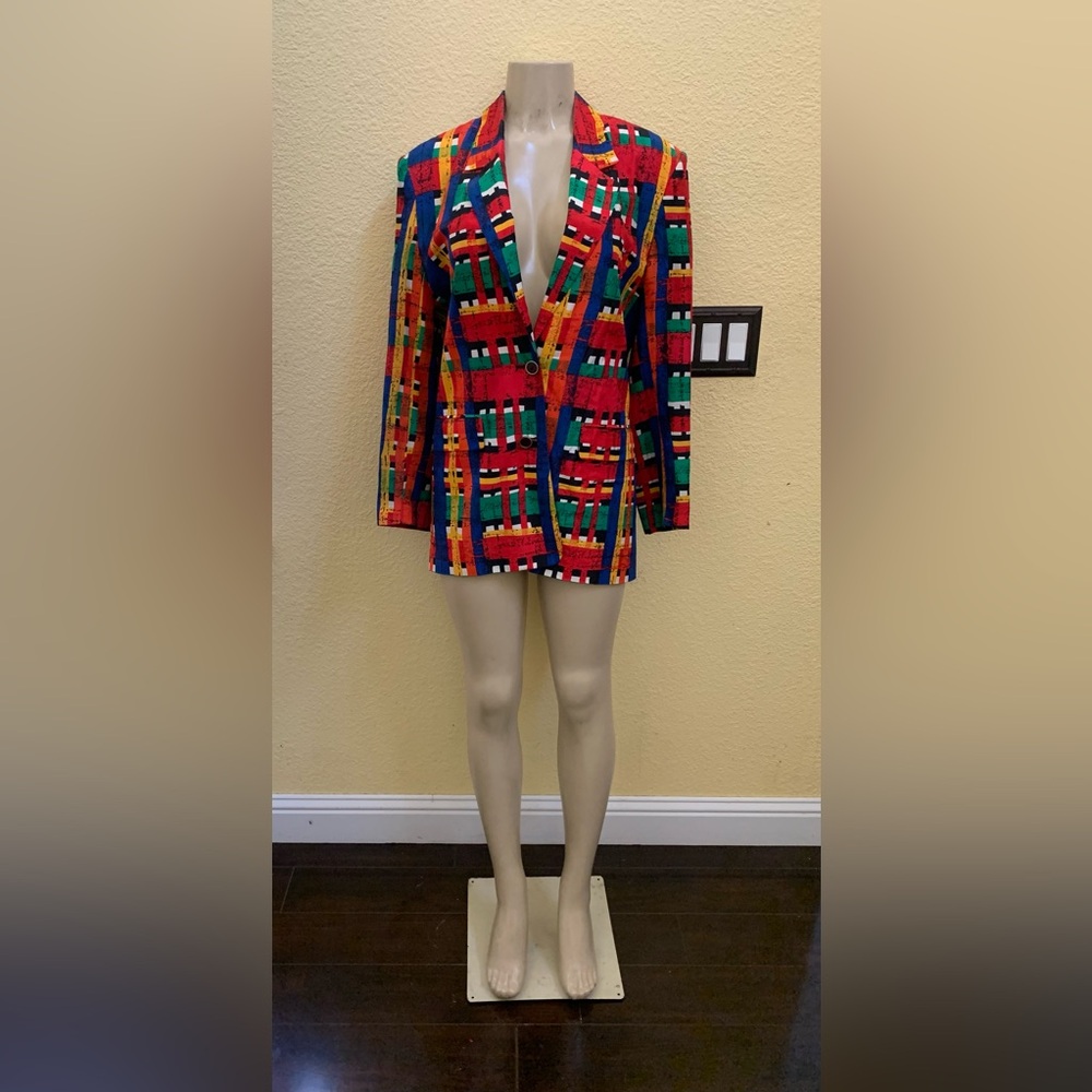 VTG PS Studio Size 6 Multicolored Abstract Print Single Breasted Blazer